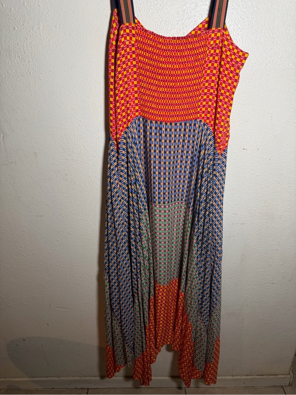 Anthropologie Multicolor Asymmetrical Maxi Dress - Orange, Blue, Red